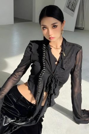Tie Front Mesh Top