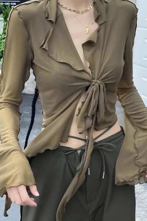 Tie Front Mesh Top