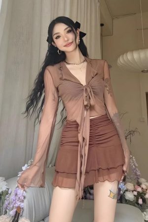 Tie Front Mesh Top