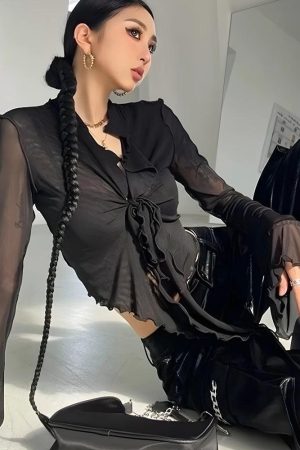 Tie Front Mesh Top
