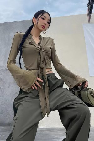 Tie Front Mesh Top
