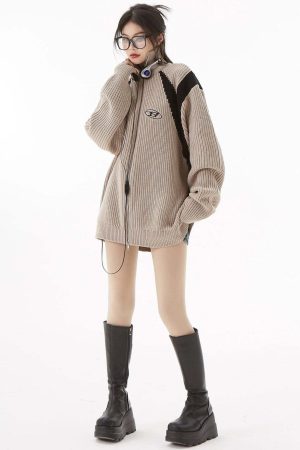 Turtleneck Zip-Up Loose Cardigan