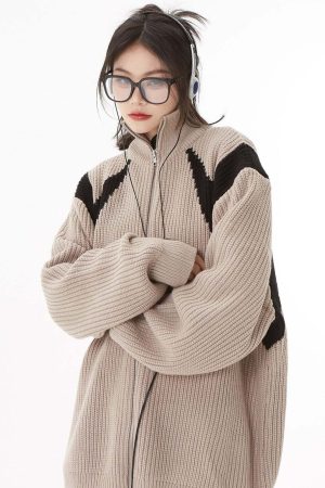 Turtleneck Zip-Up Loose Cardigan
