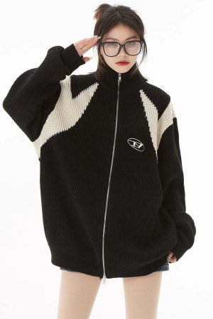 Turtleneck Zip-Up Loose Cardigan