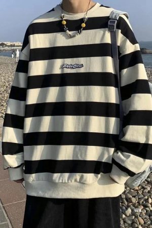 Unisex Embroidered Striped Sweatshirt
