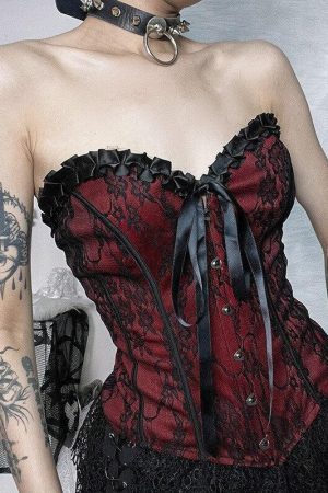 Victorian Goth Ribbon Detailed Corset Top