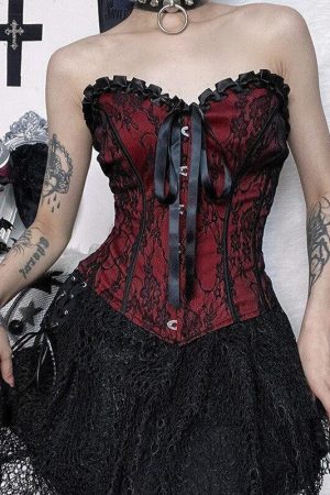 Victorian Goth Ribbon Detailed Corset Top