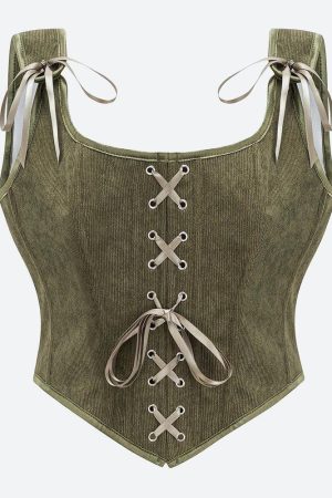 Vintage Corduroy Lace Up Corset Top