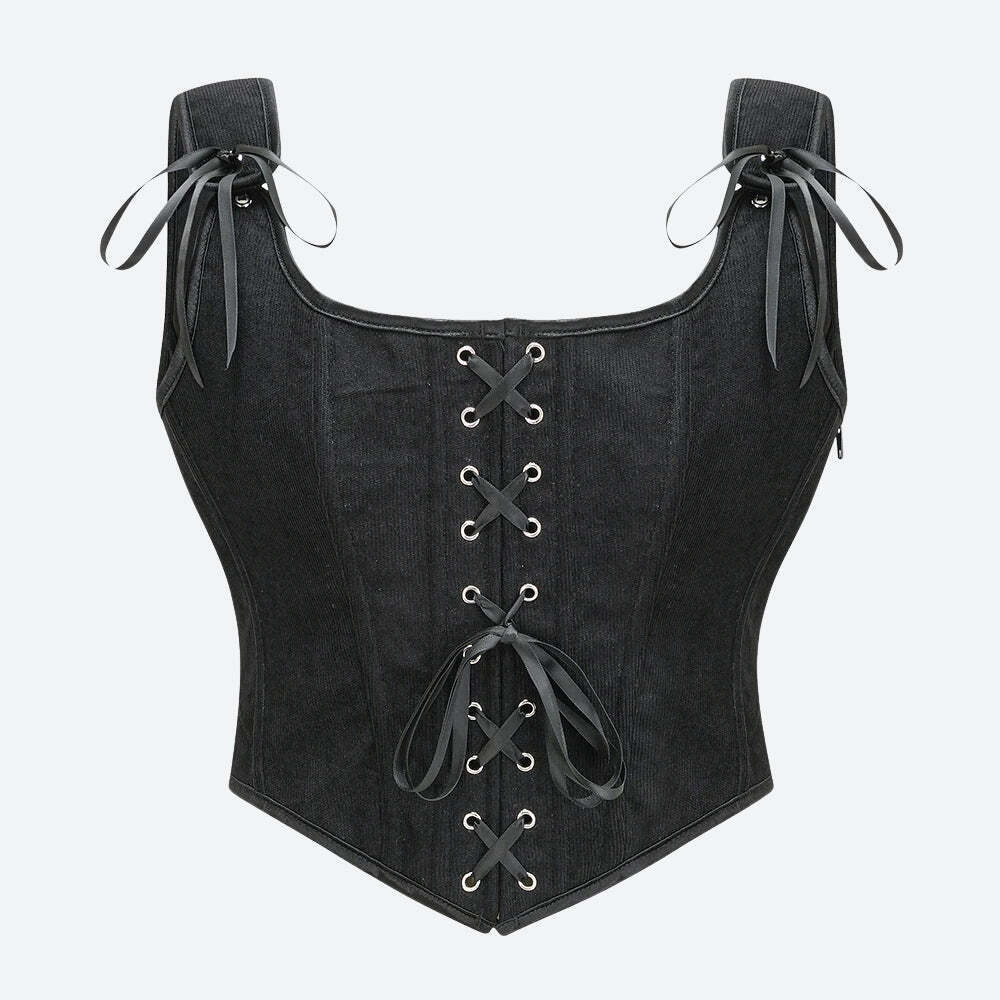Vintage Corduroy Lace Up Corset Top
