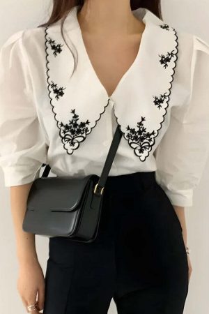Vintage Embroidered Collar Shirt