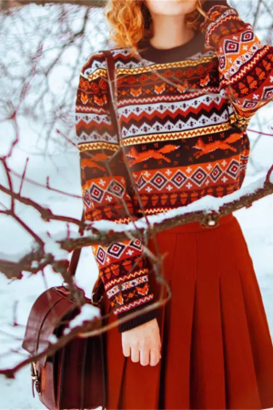 Vintage Fox Embroidered Christmas Sweater