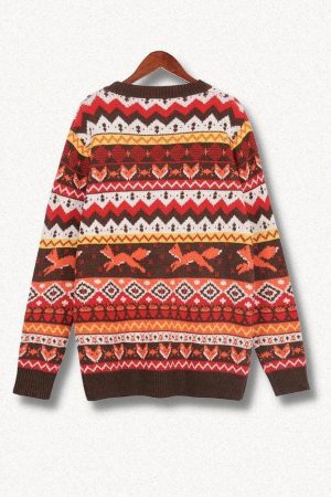 Vintage Fox Embroidered Christmas Sweater