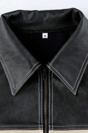 Vintage Grunge Biker Zip-Up Faux Leather Jacket