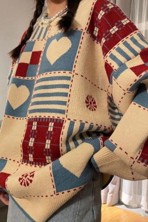 Vintage Heart Pattern Sweater