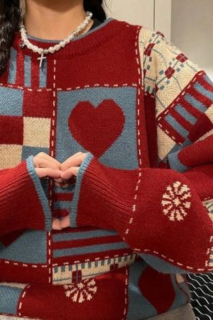 Vintage Heart Pattern Sweater