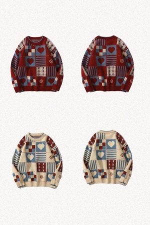 Vintage Heart Pattern Sweater
