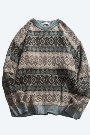 Vintage Jacquard Knitted Sweater