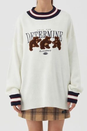 Vintage Teddy Embroidered Knitted Sweater