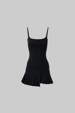 WARDEN EDGE Asym Pleated Rib Knit Mini Dress