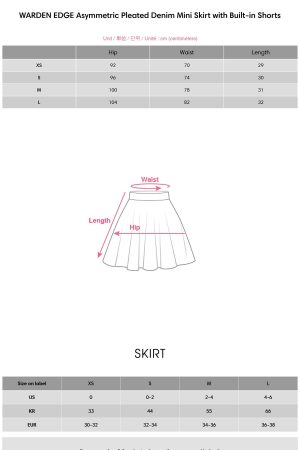 WARDEN EDGE Asymmetric Pleated Denim Mini Skirt with Built-in Shorts