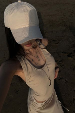 WARDEN EDGE Beige Ribbed Buckle Tank Top