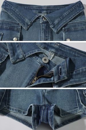 WARDEN EDGE Collar-Waist Deconstructed Denim Shorts