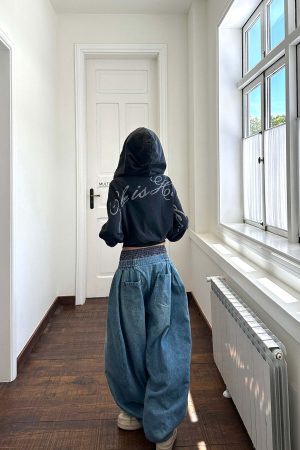WARDEN EDGE Cropped Hoodie Minimal Streetwear Pullover with Graphic Back Print