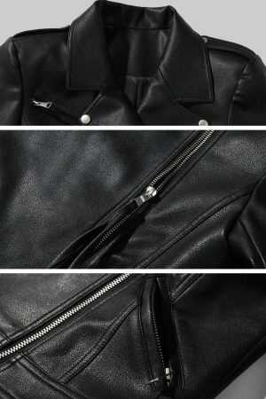 WARDEN EDGE Cropped Leather Jacket with Zipper Detail
