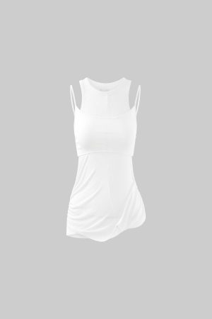 WARDEN EDGE Cutout Layered Tank Top with Asymmetric Hem