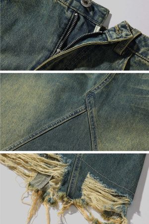 WARDEN EDGE Distressed Denim Skirt with Deconstructed Hem and Vintage Washed Edge