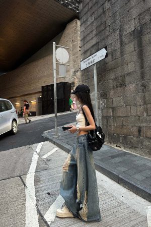 WARDEN EDGE Distressed Wide-Leg Denim Pants