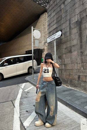 WARDEN EDGE Distressed Wide-Leg Denim Pants
