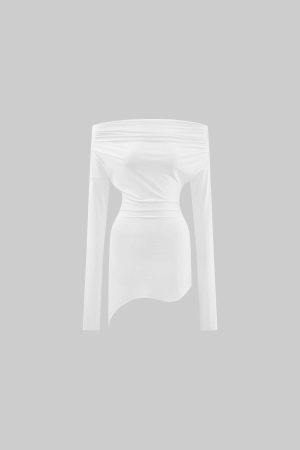WARDEN EDGE Off-Shoulder Ruched Long Sleeve T-Shirt
