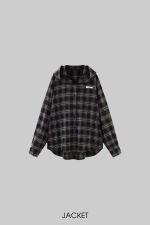 WARDEN EDGE Plaid Hooded Shirt Jacket with Matching Plaid Tube Top Set