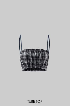 WARDEN EDGE Plaid Hooded Shirt Jacket with Matching Plaid Tube Top Set
