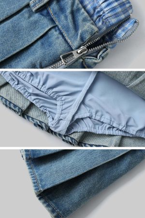 WARDEN EDGE Pleated Denim Micro Skirt with Contrast Waistband