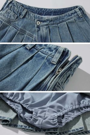 WARDEN EDGE Pleated Ultra Mini Denim Skirt