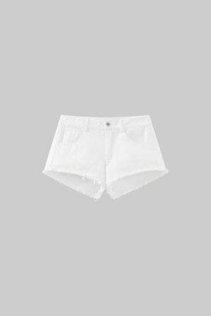 WARDEN EDGE Raw Hem Denim Shorts with Low Rise Cut and Back Flap Pockets