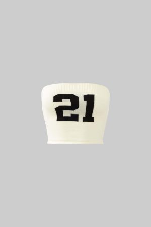 WARDEN EDGE Strapless Knit Tube Top with Bold “21” Motif