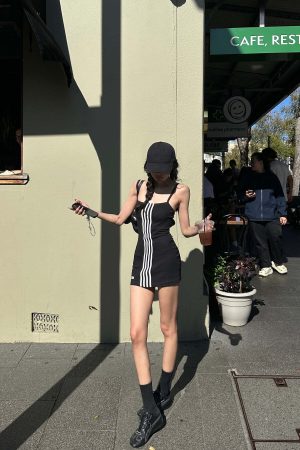 WARDEN EDGE Triple Stripe Minimalist Bodycon Dress