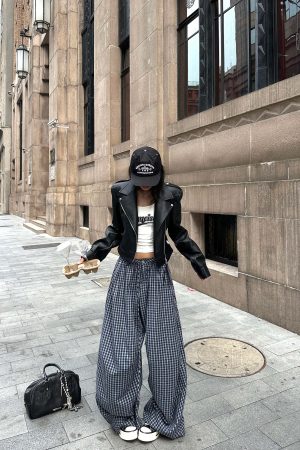 WARDEN EDGE Wide-Leg Check Pants Relaxed Fit Streetwear Trousers
