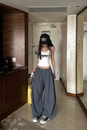 WARDEN EDGE Wide-Leg Check Pants Relaxed Fit Streetwear Trousers