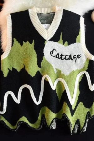 Weirdcore Wavy Striped Sweater Vest