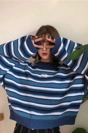 Wide Sleeved Striped Knitted Sweater