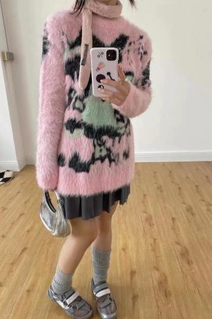 Y2K Aesthetic Fuzzy Sweater
