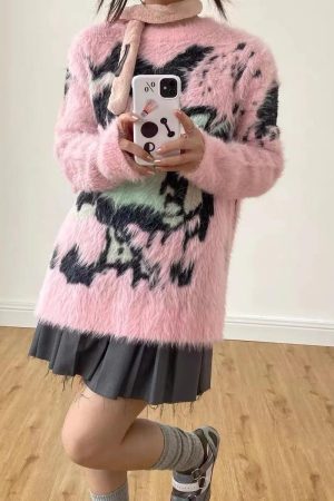 Y2K Aesthetic Fuzzy Sweater