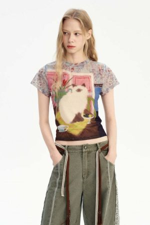 Y2K Cat Graphic Tee