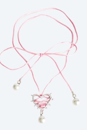 Y2K Coquette Barbed Heart Bow Tie Necklace