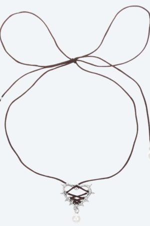Y2K Coquette Barbed Heart Bow Tie Necklace