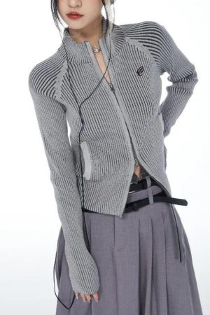 Y2K Cyber Zip-Up Turtleneck Cardigan